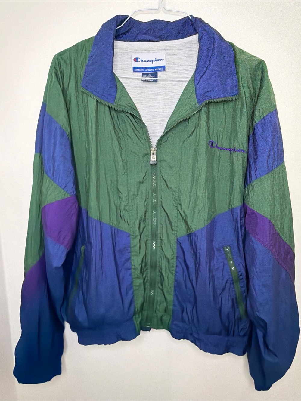 Vintage Champion Green, Blue, & Purple Colorblock Windbreaker Jacket Size M